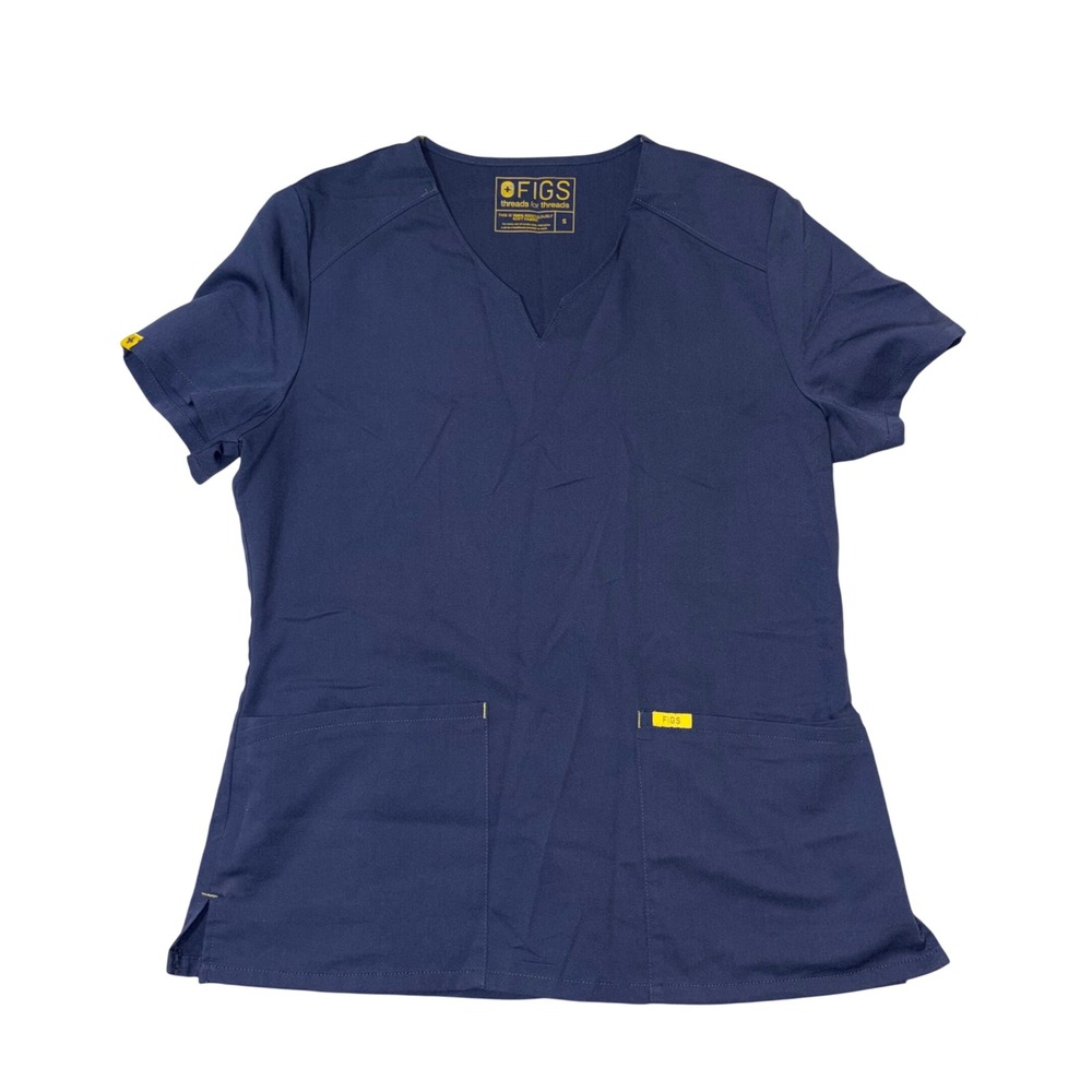 FIGS Casma Scrub Top Womens‎ Small Navy Blue V-Neck Short Sleeve Pockets Medical
